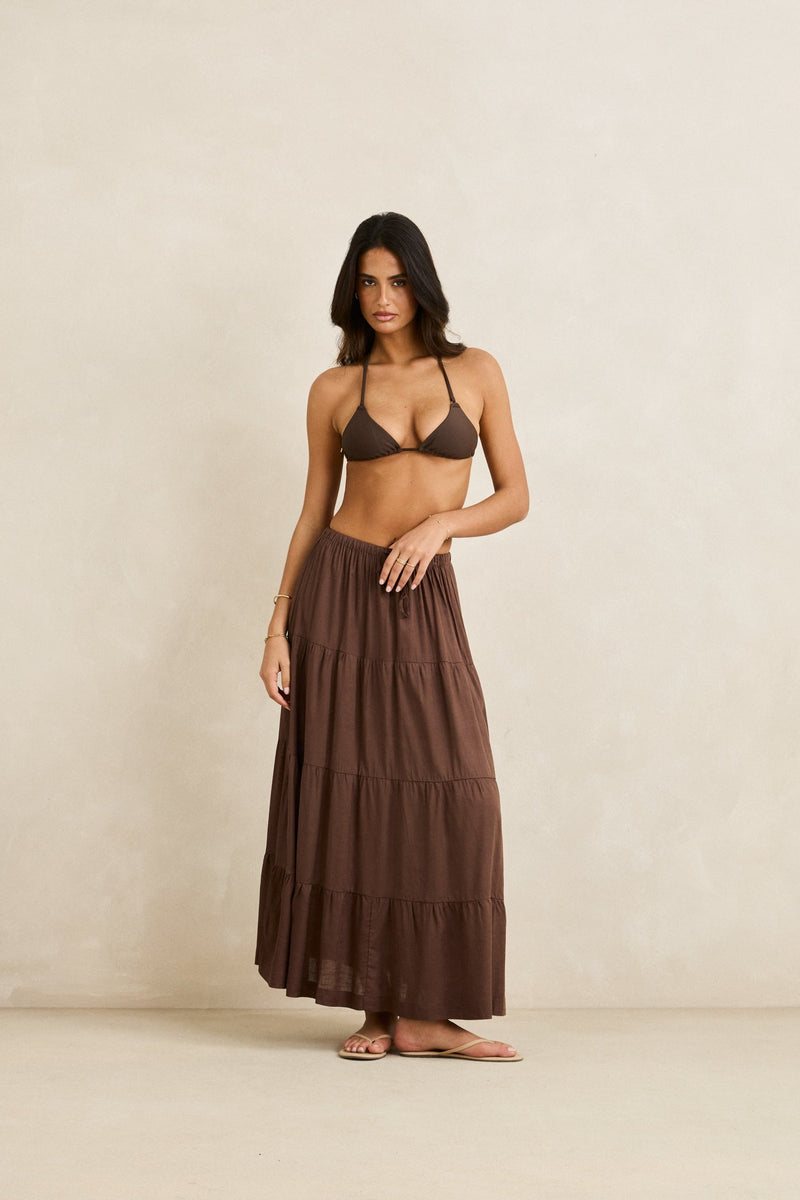 Classic Tiered Maxi Skirt Chocolate
