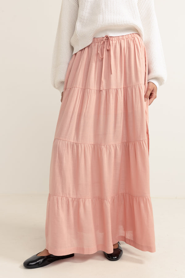 Classic Tiered Maxi Skirt Rose