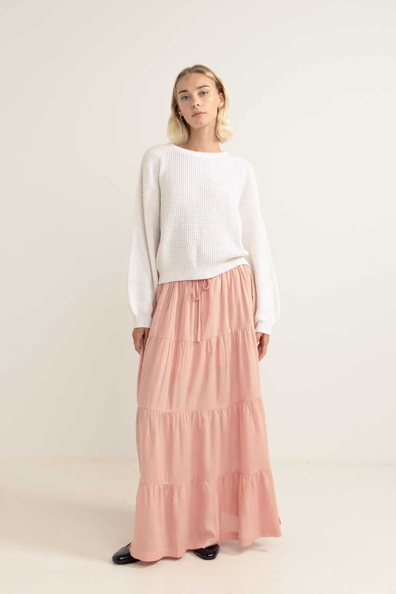 Classic Tiered Maxi Skirt Rose