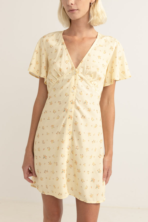 Dahlia Cap Sleeve Mini Dress Lemon