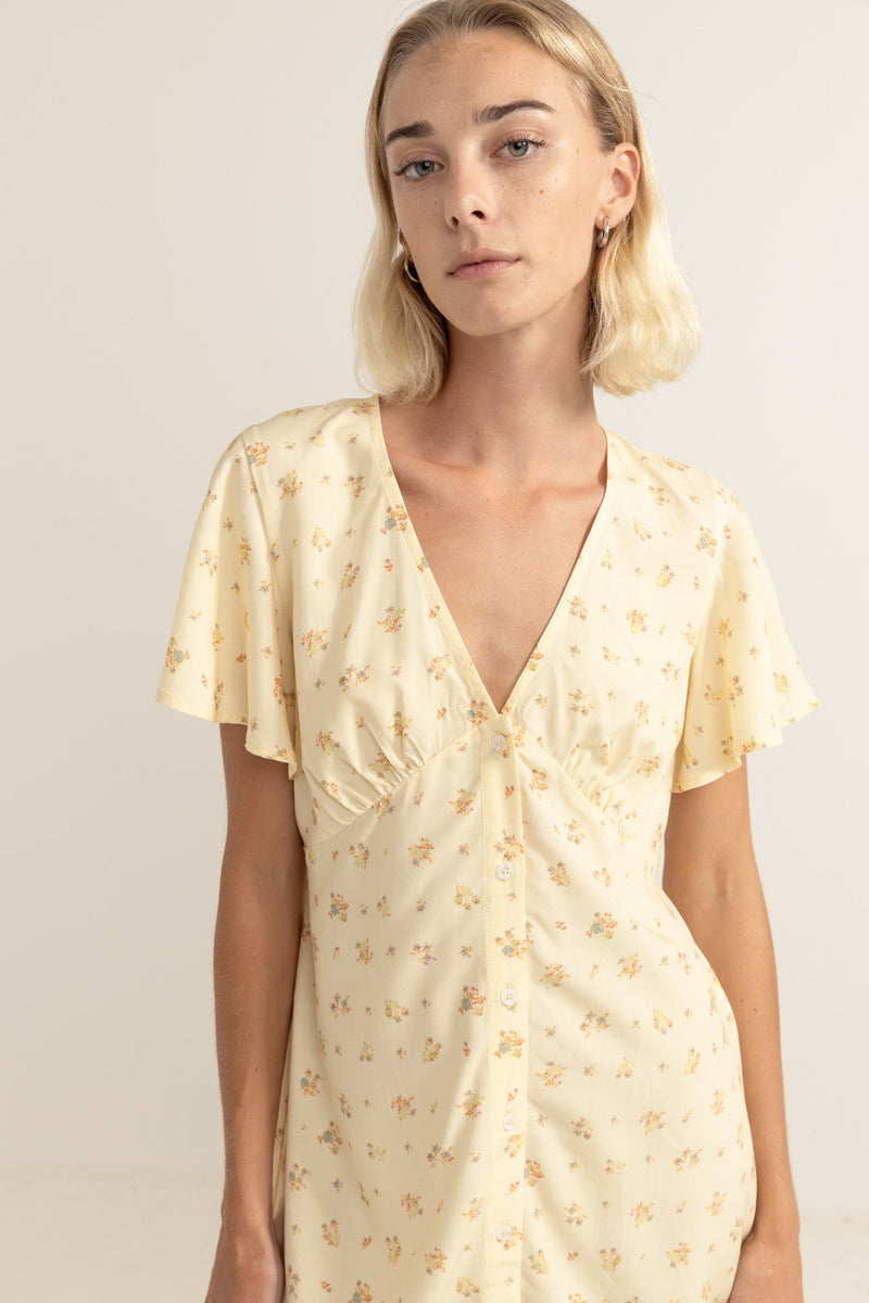 Dahlia Cap Sleeve Mini Dress Lemon