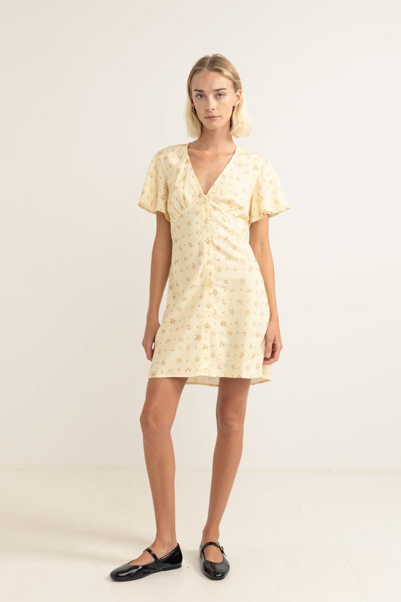 Dahlia Cap Sleeve Mini Dress Lemon