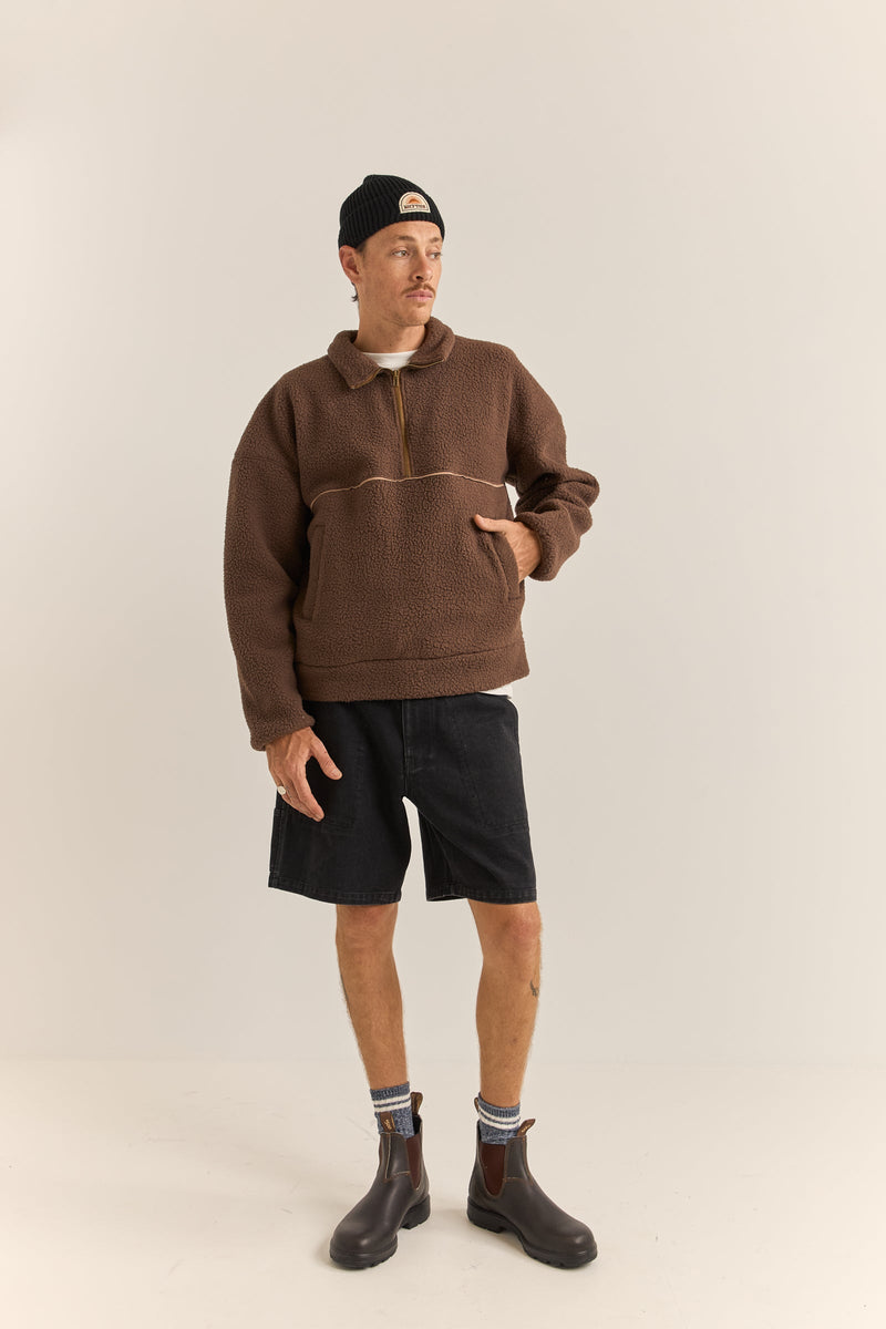 Contrast Quarter Zip Pullover Chocolate