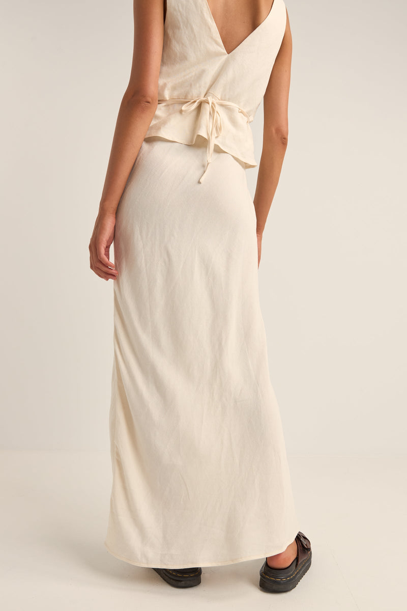 Bias Cut Maxi Skirt Cream