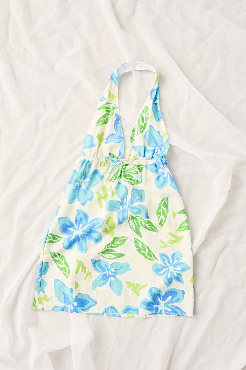 Makani Floral Halter Mini Dress Blue