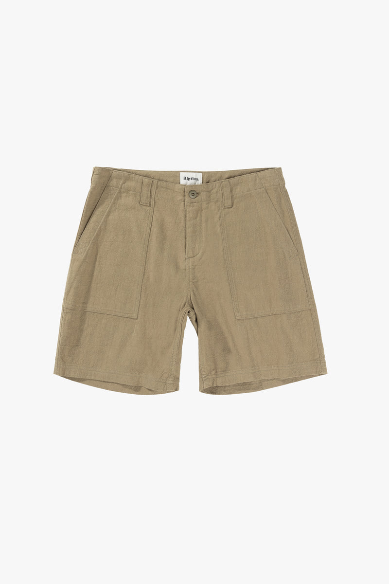 Worn Path Textured Linen Short Olive