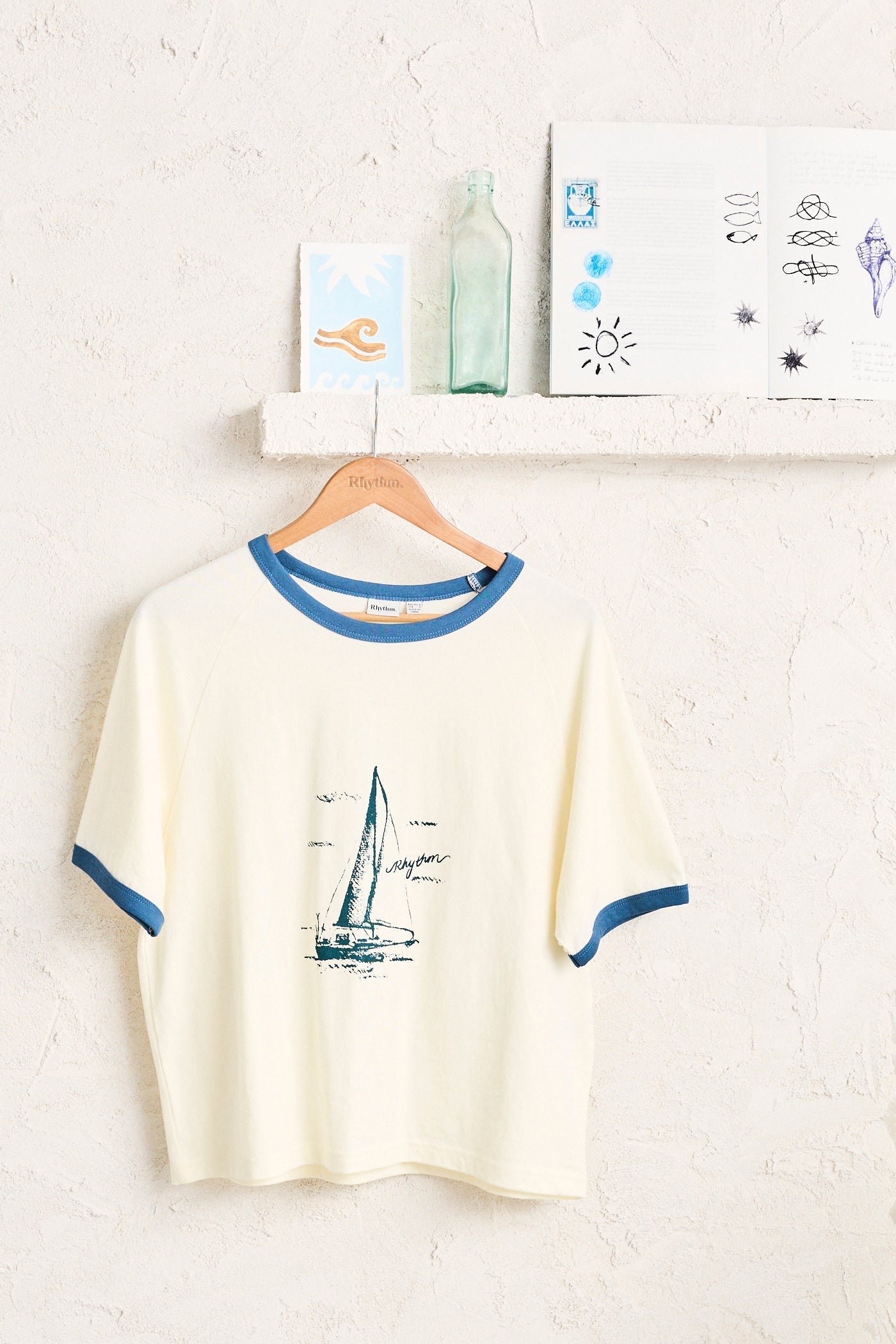 週末値下げ◇Sailboat Collage Ringer Tee Sailer Ringer Tee Cream – Rhythm US