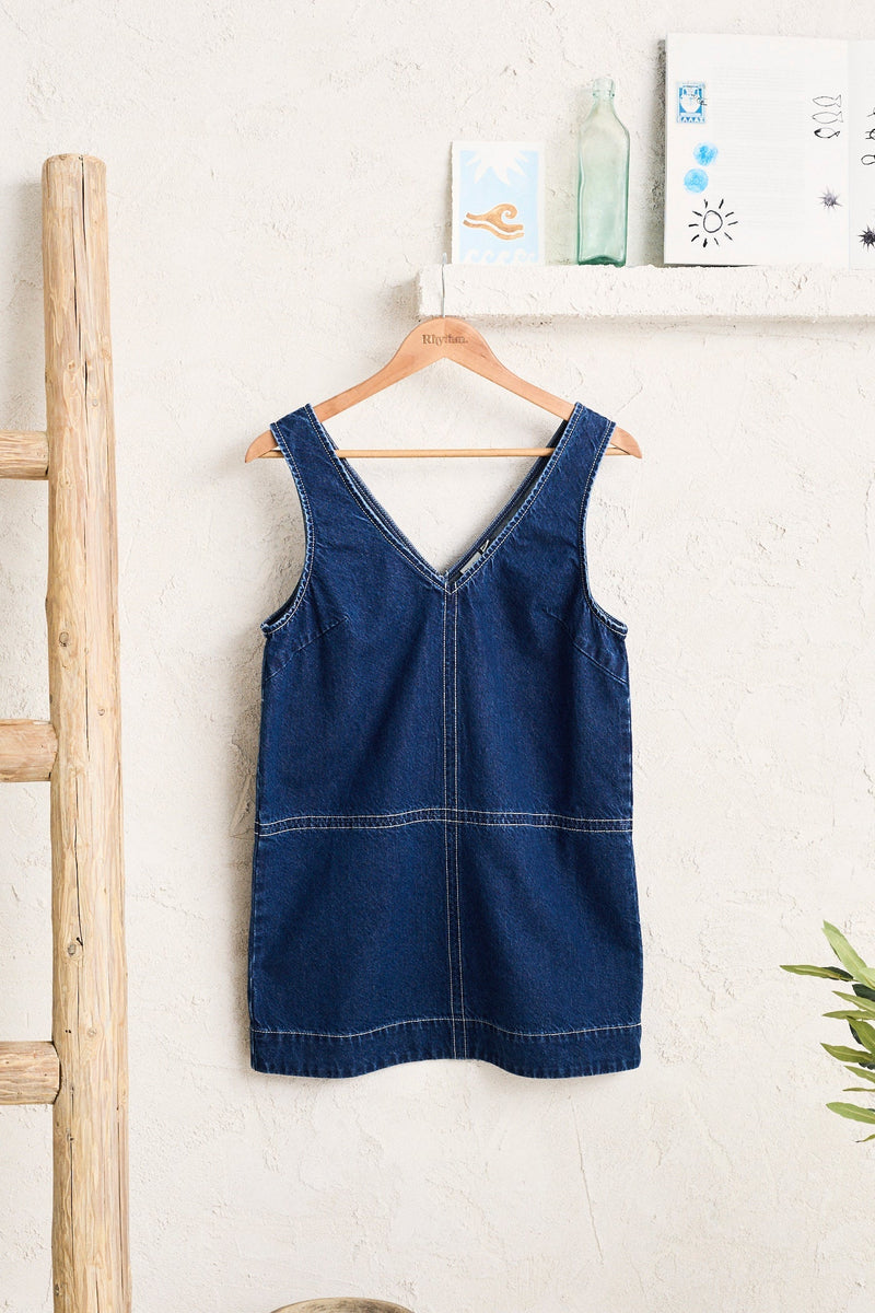 Cece Contrast Stitch Mini Dress Dark Denim