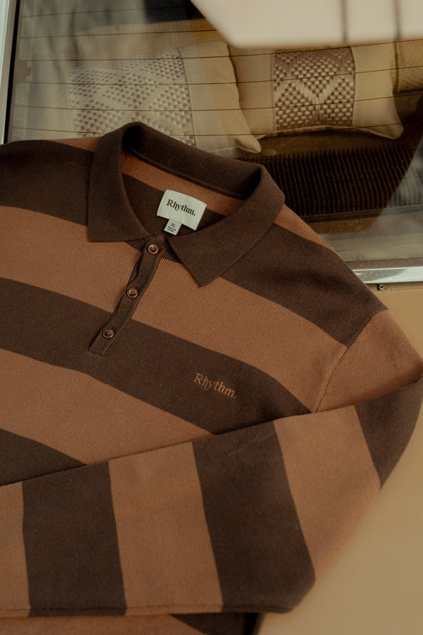 Ventura Stripe Knit Ls Polo Cafe