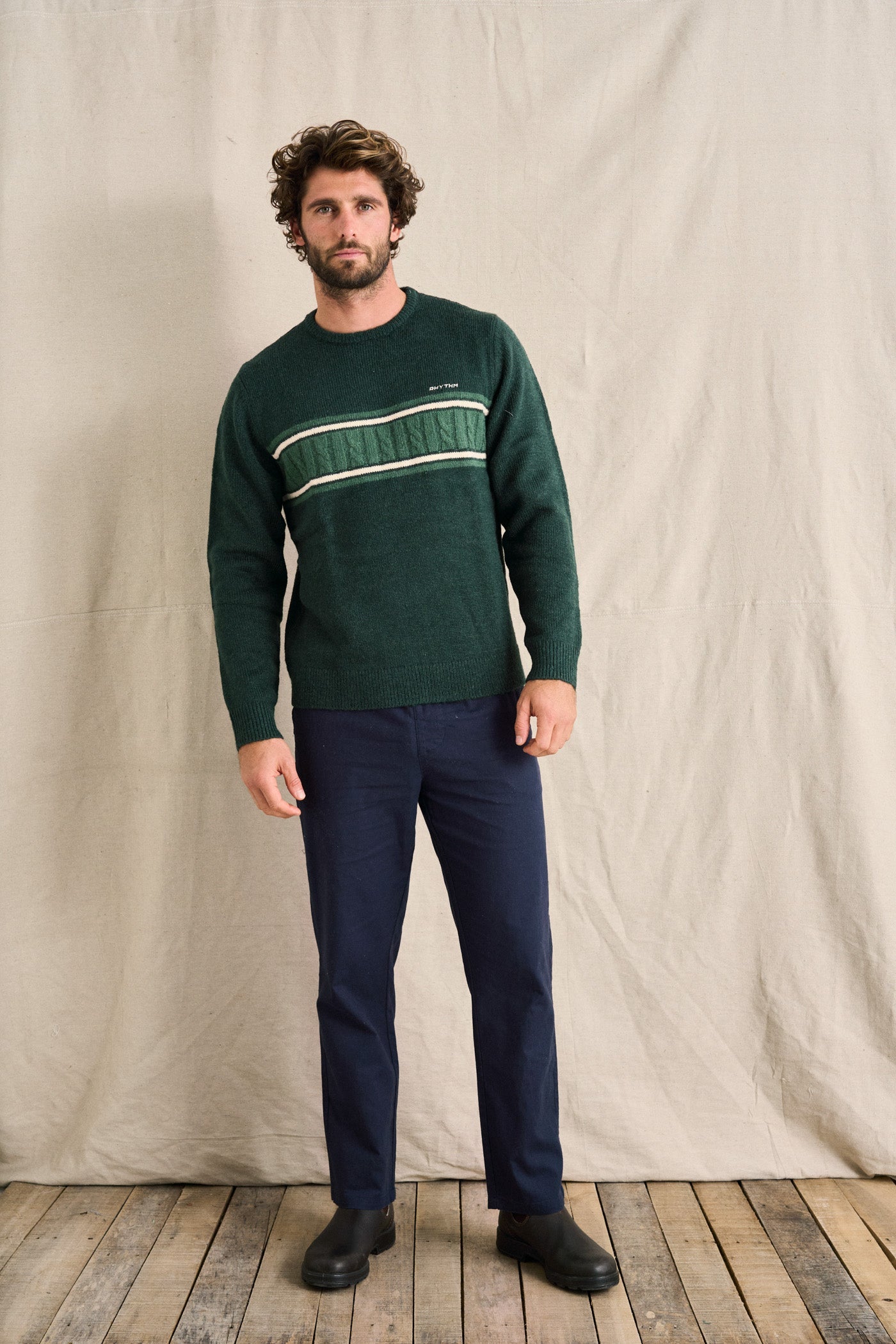 Mohair Stripe Knit Dark Green – Rhythm US