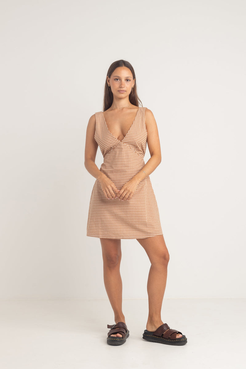 Lola Check Mini Dress Clay