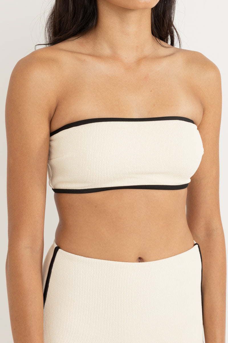 Essential Rib Contrast Bandeau Top Creme