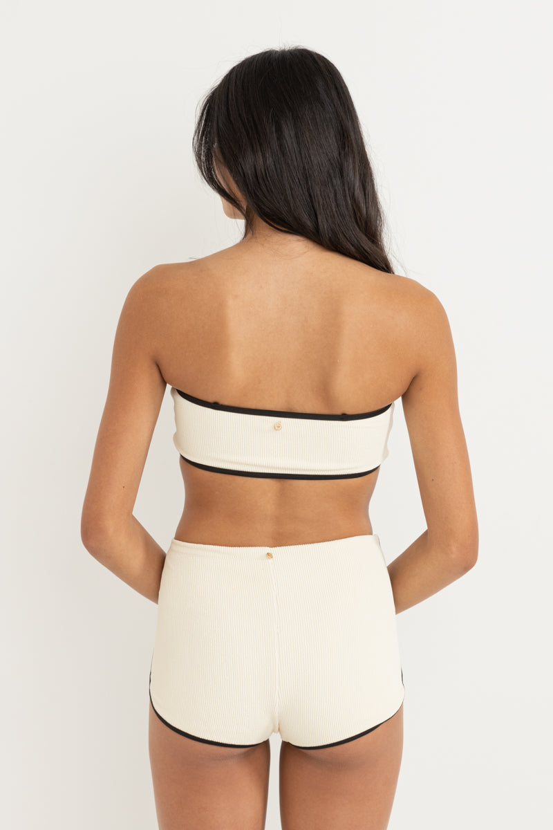 Essential Rib Contrast Bandeau Top Creme