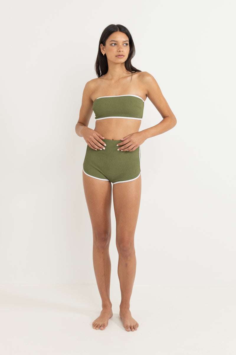 Essential Rib Contrast Bandeau Top Olive