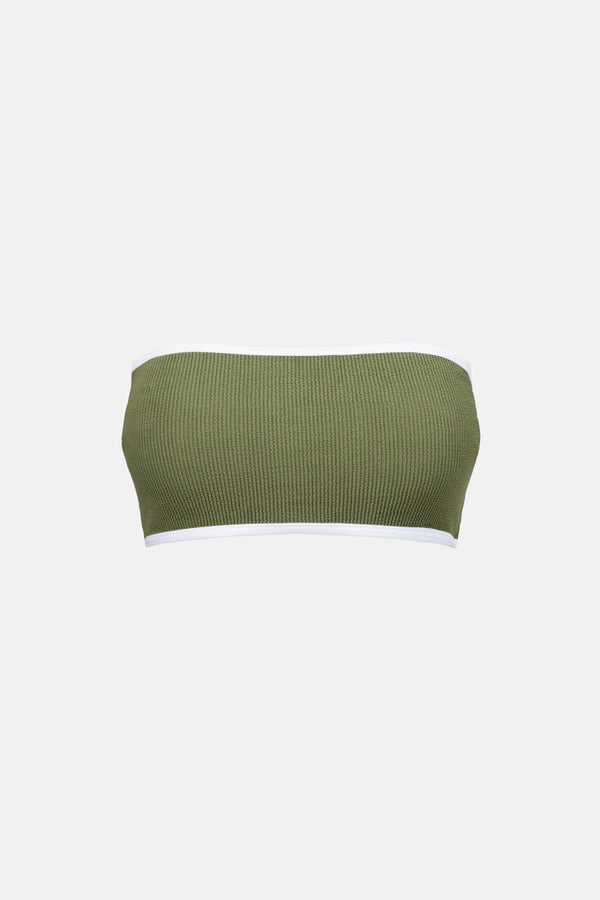 Essential Rib Contrast Bandeau Top Olive