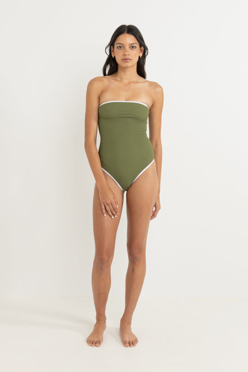 Essential Rib Contrast One Piece Olive