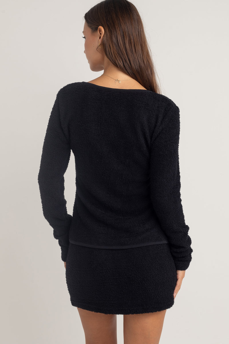 Sofia Boucle Long Sleeve Tie Front Top Black