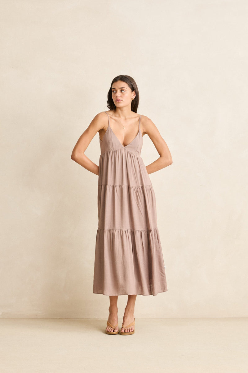 Classic Tiered Midi Dress Taupe
