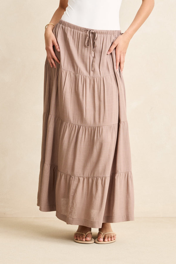 Classic Tiered Maxi Skirt Taupe