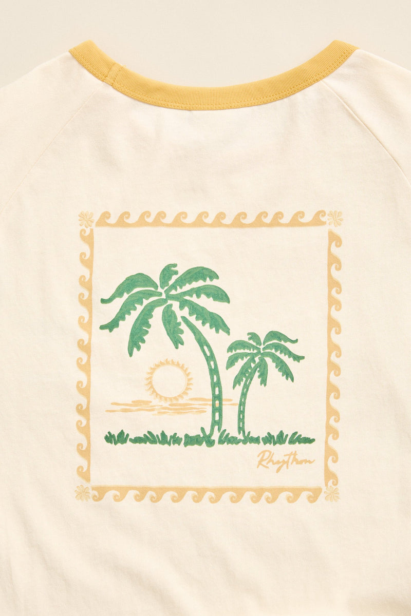 Sunset Palm Ringer Tee Cornsilk