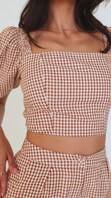 Lola Check Short Sleeve Top Clay