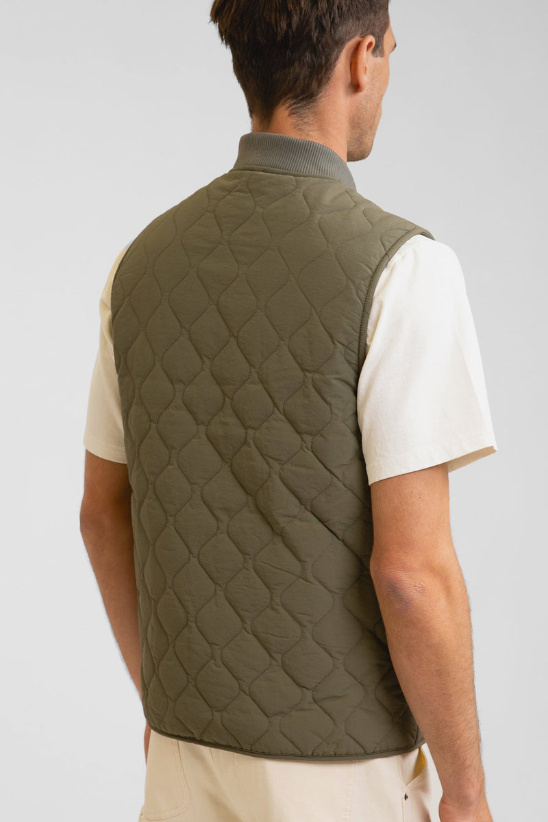 Green Quilted Vest Jacket Zip Front Ribbed Collar – Rhythm US