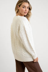 V Neck Cable Sweater Ivory