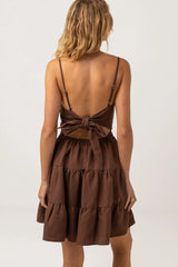 Meadow Tie Back Mini Dress Chocolate