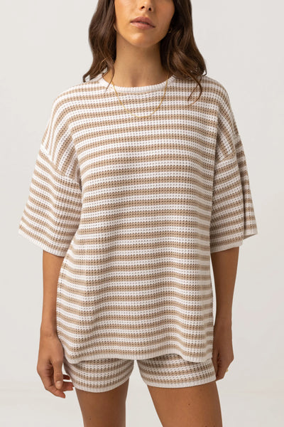 Corsica Knit Oversized Tee Oatmarle Stripe Rhythm US