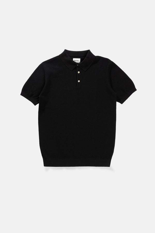 Textured Knit Ss Polo Black