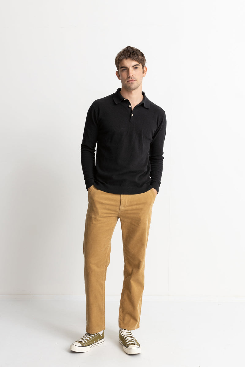 Textured Knit Ls Polo Black