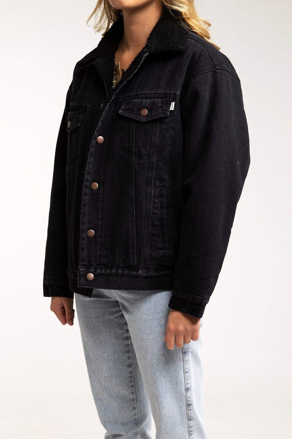 Sherpa lined black denim jacket womens sales