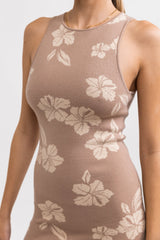Hibiscus Knit Mini Dress Taupe