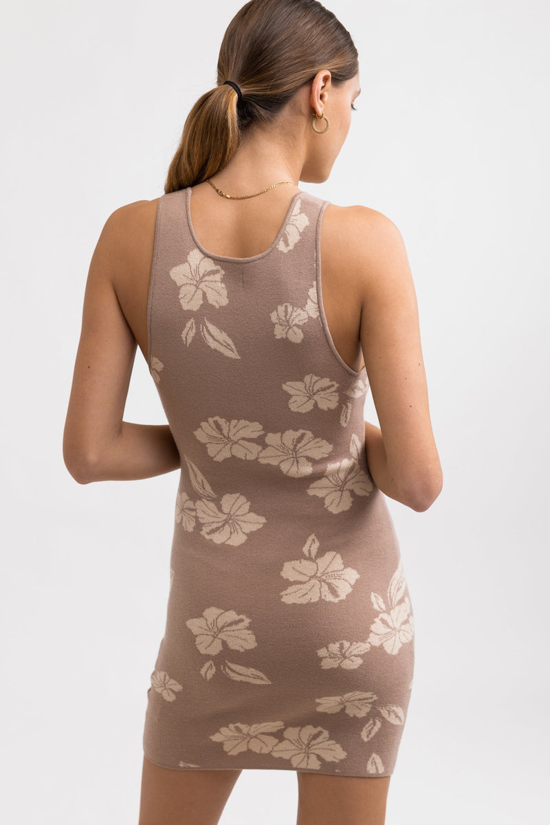 Hibiscus Knit Mini Dress Taupe