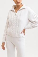 Cabled Vintage 1/4 Zip Knit Ivory