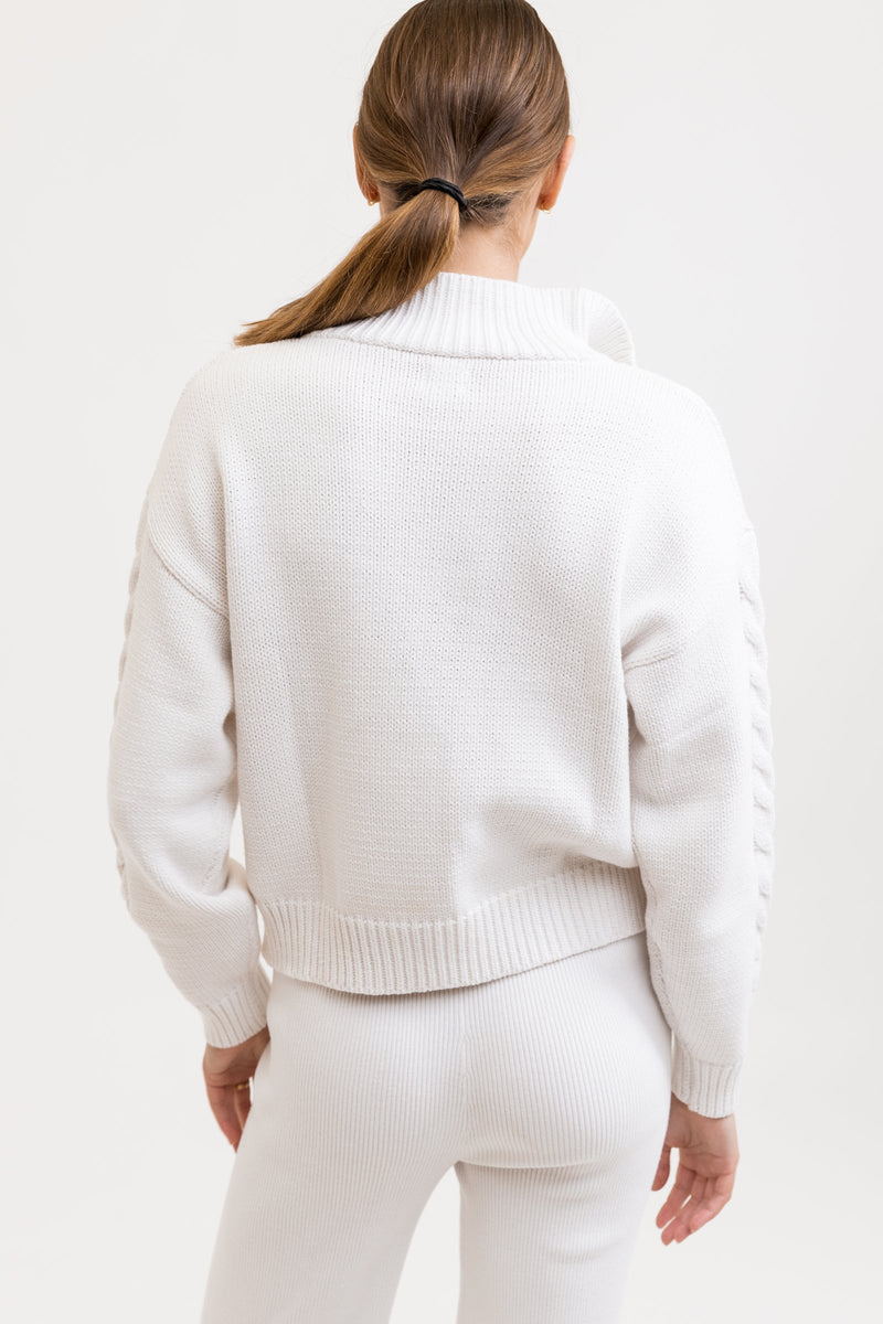 Cabled Vintage 1/4 Zip Knit Ivory