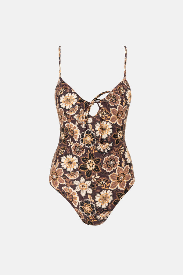 Cantabria Floral Tie Front One Piece Brown