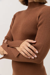 Long Sleeve Knit Midi Dress Chocolate