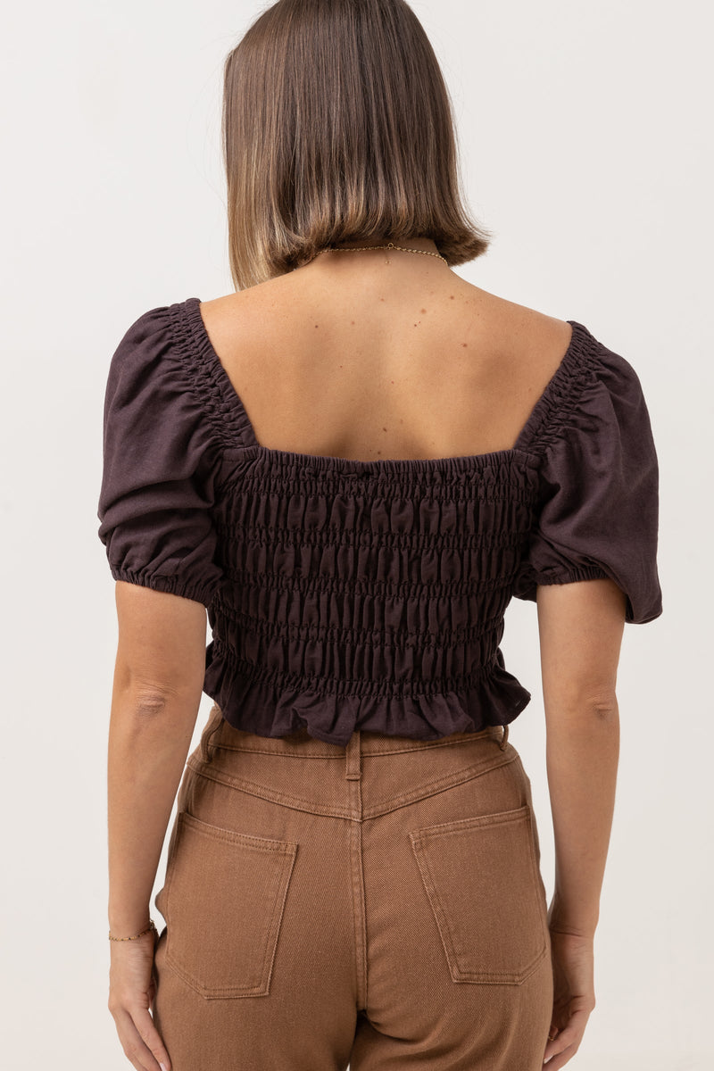 Bronte Smocked Top Chestnut