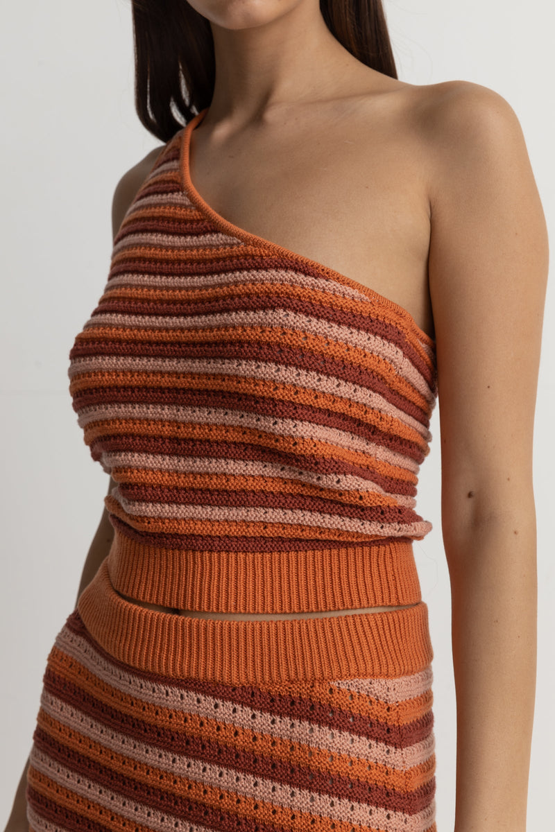 Spirit One Shoulder Knit Stripe Top Coral
