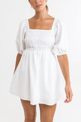 Saskia Smocked Mini Dress White