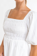 Saskia Smocked Mini Dress White