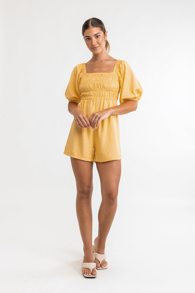 Maia Smocked Playsuit Butter
