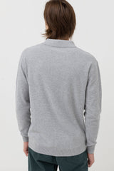 Textured Knit Ls Polo Heather Grey