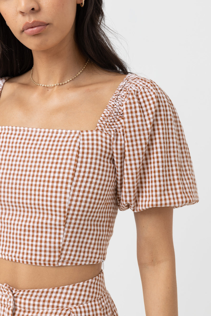 Lola Check Short Sleeve Top Clay