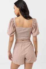 Lola Check Short Sleeve Top Clay