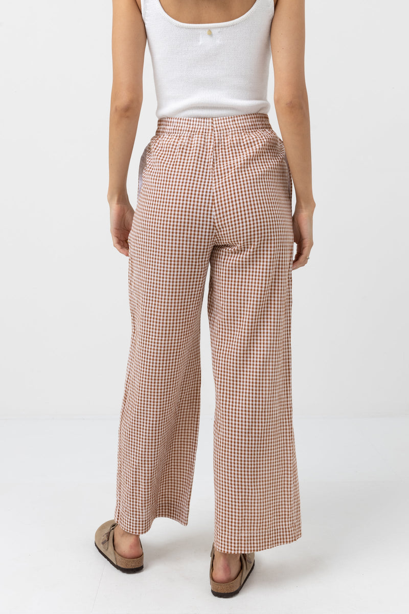 Lola Check Wide Leg Pant Clay