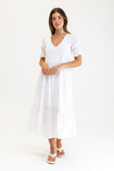Chloe Tiered Midi Dress White