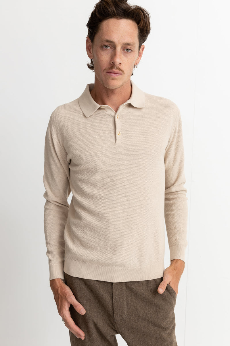 Textured Knit Ls Polo Vintage White – Rhythm US