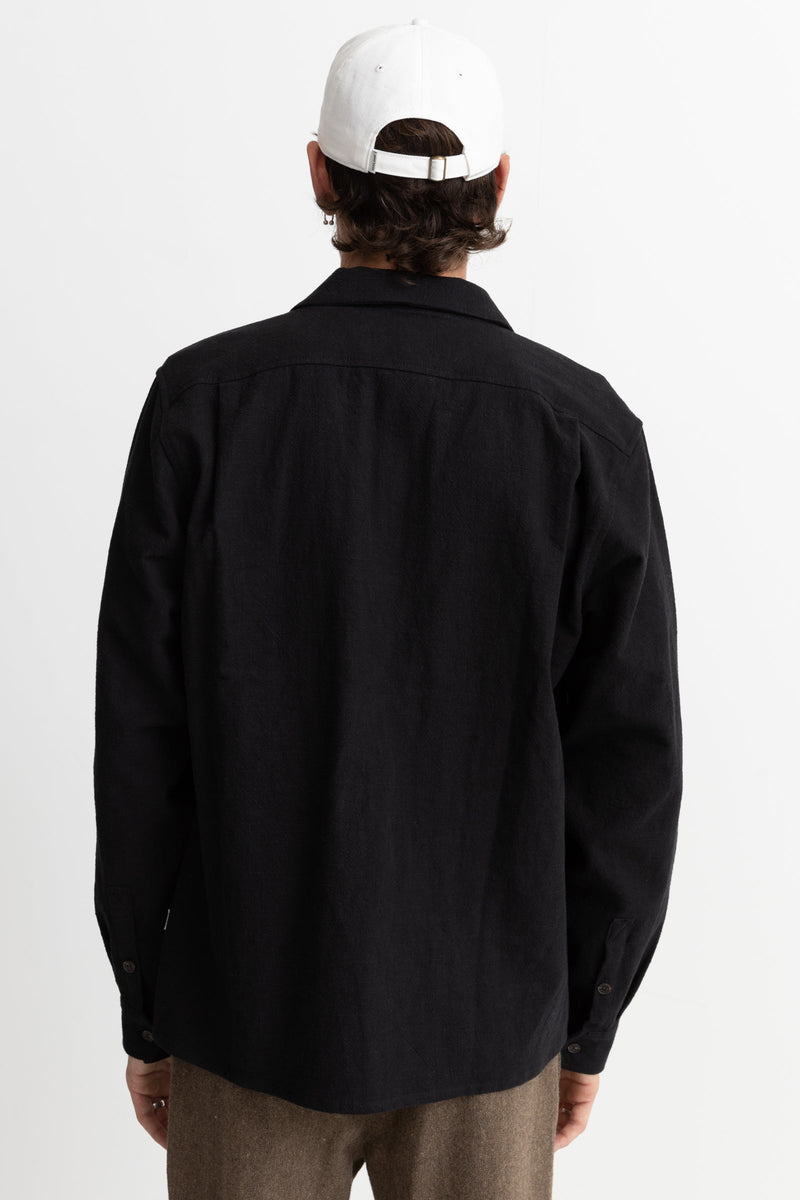 Textured Linen Ls Shirt Black